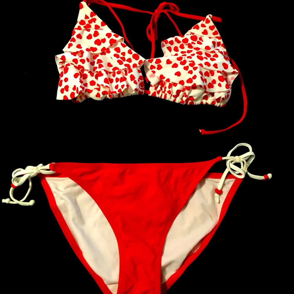Ruffle Heart print bikini